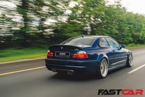Rear driving shot of tuned BMW E46 M3