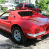 The rear end of a fake Ferrari Dino.