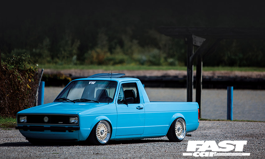 Front 3/4 of modified vw caddy 
