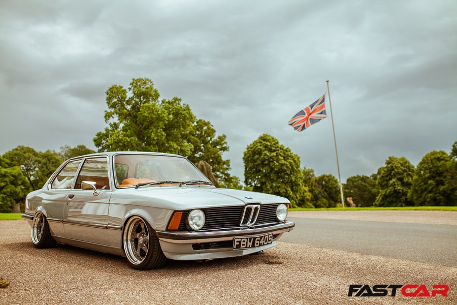 front 3/4 shot of modified bmw e21