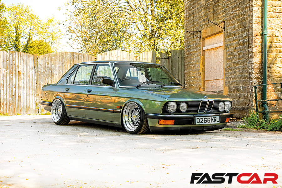 Front 3/4 shot of bagged BMW E28