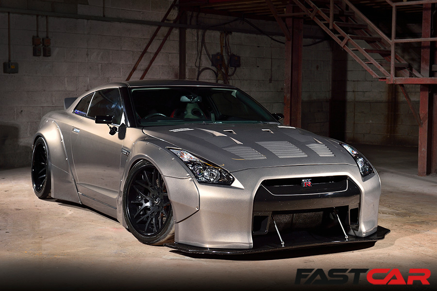 Close up shot of Liberty Walk Nissan GT-R