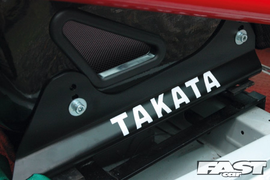 A detailed shot of a Takata logo.