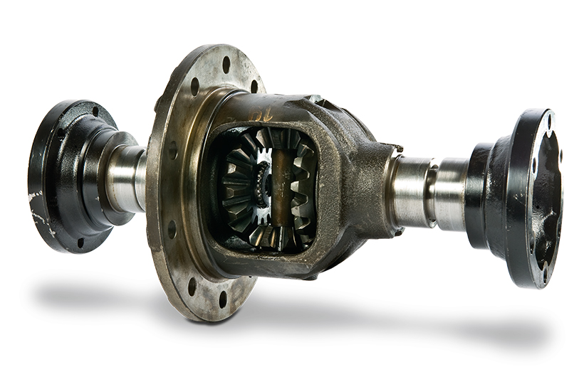A metal limited-slip differential with a white backdrop