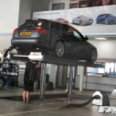 Elevated Audi RS4 B7 Avant at Service