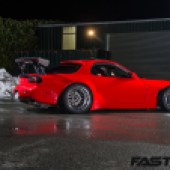 Rear side profile shot of F20C powered Mazda RX-7