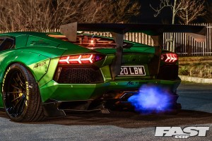 Emissions from the back of a Lamborghini's exhaust.