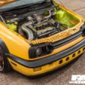 yellow mk3 vw turbo golfs engine exposed