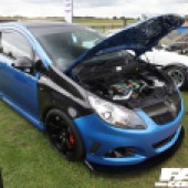 Black and blue Skoda with an open bonnet at the Forge Action Day 2019