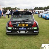 Rear shot of a black Renault Catalunya covered in stickers at the Forge Action Day 2019