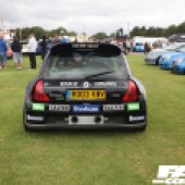 Rear shot of a black Renault Catalunya covered in stickers at the Forge Action Day 2019
