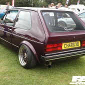 Rear left shot of a burgundy VW G60 at the Forge Action Day 2019