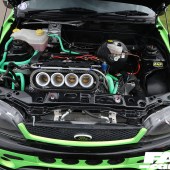 Green and black engine of a Ford at the Forge Action Day 2019