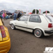 Rear left side view of a white VW at the Forge Action Day 2019