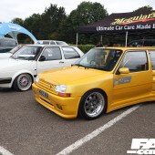 Front left shot of a yellow VW next to a white VW at the Forge Action Day 2019