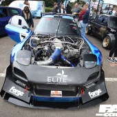 Bonet shot of Mazda RX7 with right door open at the Forge Action Day 2019