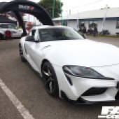 Front right shot of a white Toyota Supra at the Forge Action Day 2019
