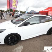 Left side of a white Ford Focus with black alloys at the Forge Action Day 2019
