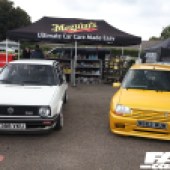 White VW Golf next to a yellow Renault 5 at the Forge Action Day 2019