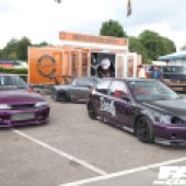 Purple Nissan Skyline next to a black and purple Honda Civic at the Forge Action Day 2019