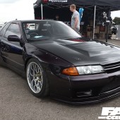 Front right shot of a black Nissan Skyline at the Forge Action Day 2019