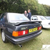 Rear left shot of a black Ford Sierra at the Forge Action Day 2019
