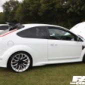 Right side shot of a white Ford Focus RS at the Forge Action Day 2019