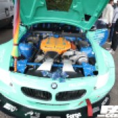 A mint green BMW Z4 GT3 engine at the Forge Action Day 2019