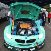 Front view of a mint green BMW Z4 GT3 engine at the Forge Action Day 2019