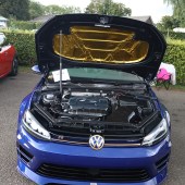 View under the bonnet of a blue and gold VW Golf at the Forge Action Day 2019
