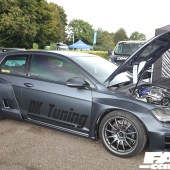 Right side of a grey VW Golf R with a DK Tuning sticker at the Forge Action Day 2019