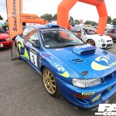 A blue and green Subaru Impreza WRX at the Forge Action Day 2019