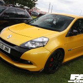 A front left side shot of a yellow Renault Clio Sport at the Forge Action Day 2019