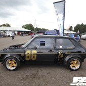 A left side shot of a black and gold VW Gold Mk1 at the Forge Action Day 2019