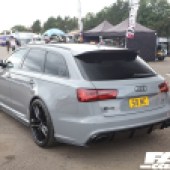 A rear left shot of a light grey Audi RS6 Avant at the Forge Action Day 2019