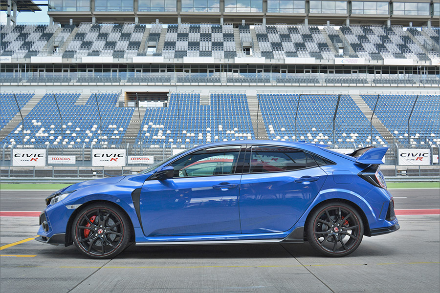 Side profile of blue FK8 Civic Type R