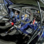 stripped interior in tuned Ford Focus RS Mk1 track car