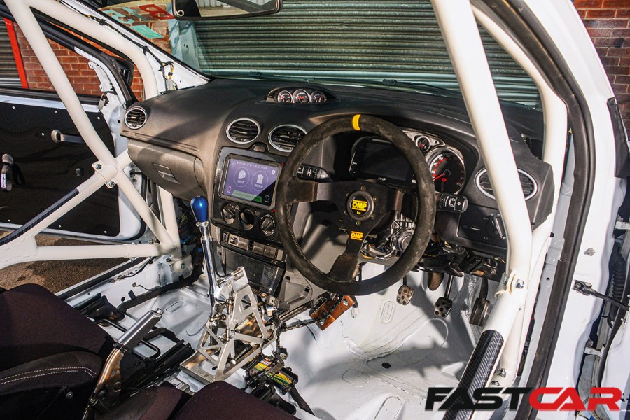 Stripped interior of modified Ford Focus RS Mk2