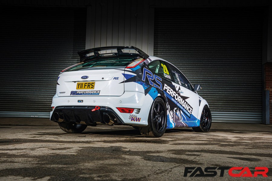 rear 3/4 shot of modified Ford Focus RS Mk2