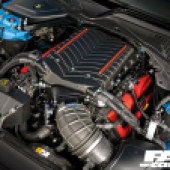 Whipple supercharger attached to V8 engine in 840bhp Mustang