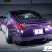 A rear shot of a purple 5th generation Nissan Z-Car