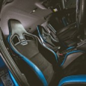 A view across the black seats inside a Ford Focus RS Mk3