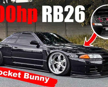 Pandem R32 Skyline GT-R with view inside the bonnet and Rocket Bunny logo