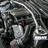 A view of the engine inside a BMW 3 Series E46