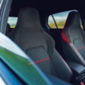 View through the window to the back seats of a VW Golf GTI Clubsport Mk8