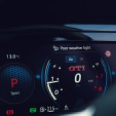 Close up of the digital dashboard of a VW Golf GTI Clubsport Mk8
