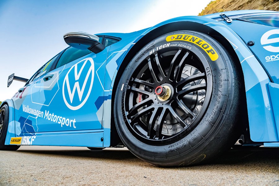 Performance tires like the ones on this GTC-sped VW Golf racecar will help to make your car faster.
