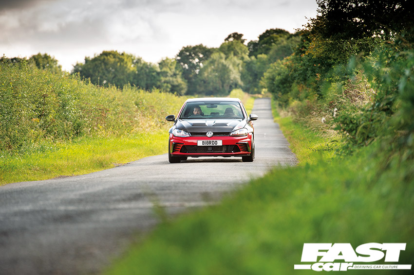 Front end driving shot of tuned mk7 golf gti