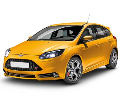 Front left view of a yellow Ford Focus ST