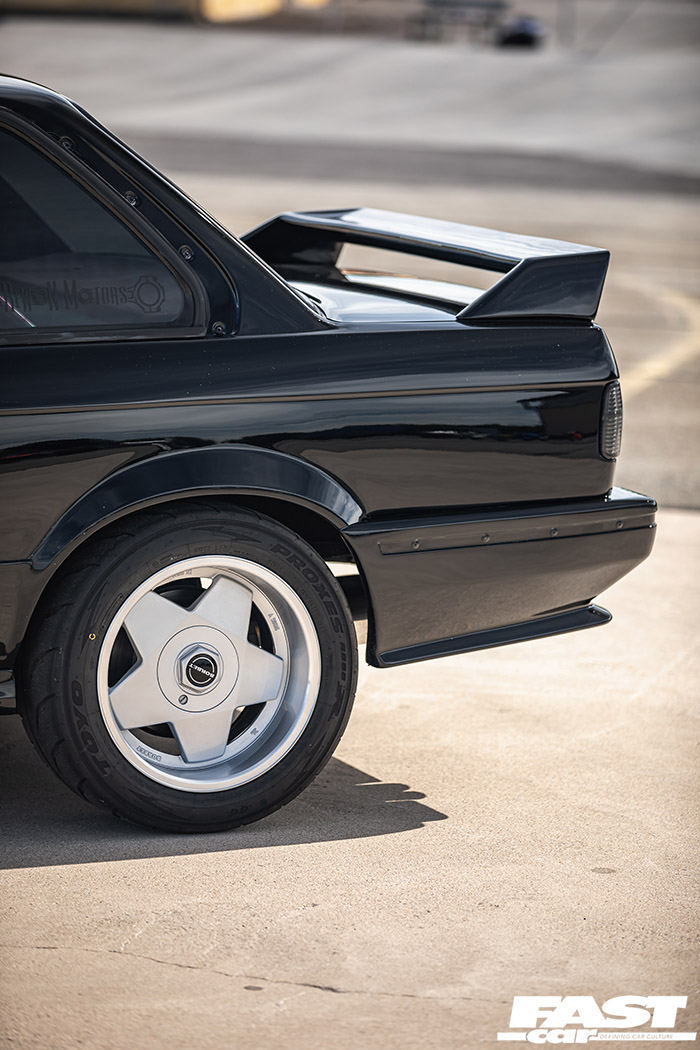 Rear side profile shot of E30